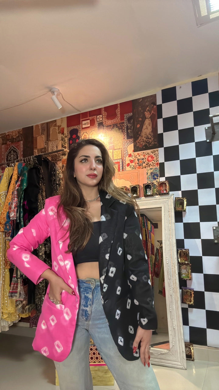 Dual-Tone  Pink & Black Bandhani Statement Blazer
