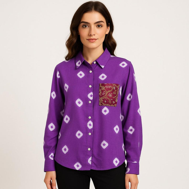 Cotton Bandhini Embellished Shirt - banjaratrail