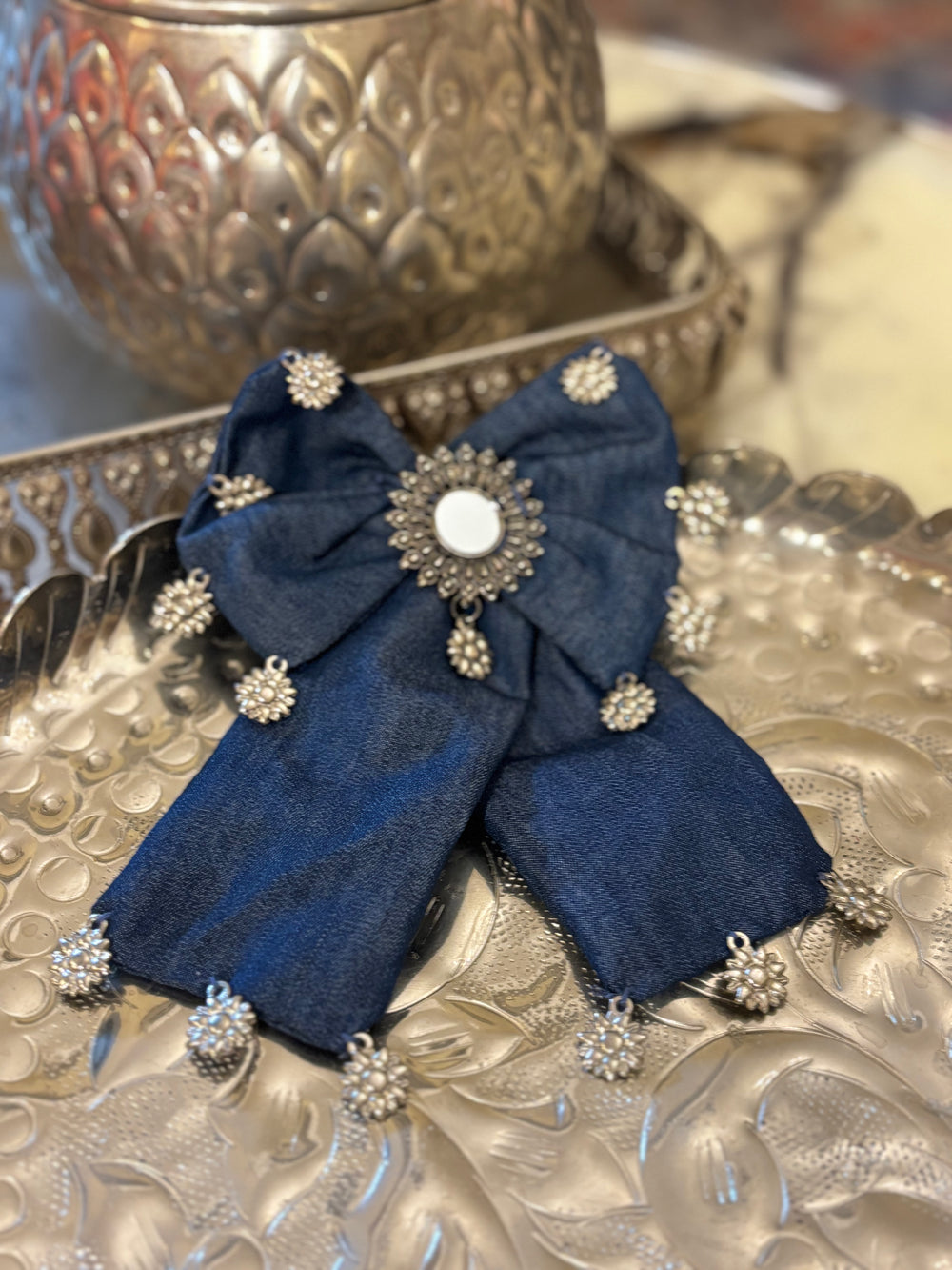 Noor Denim Bow | Mirror Hair Jewel - banjaratrail