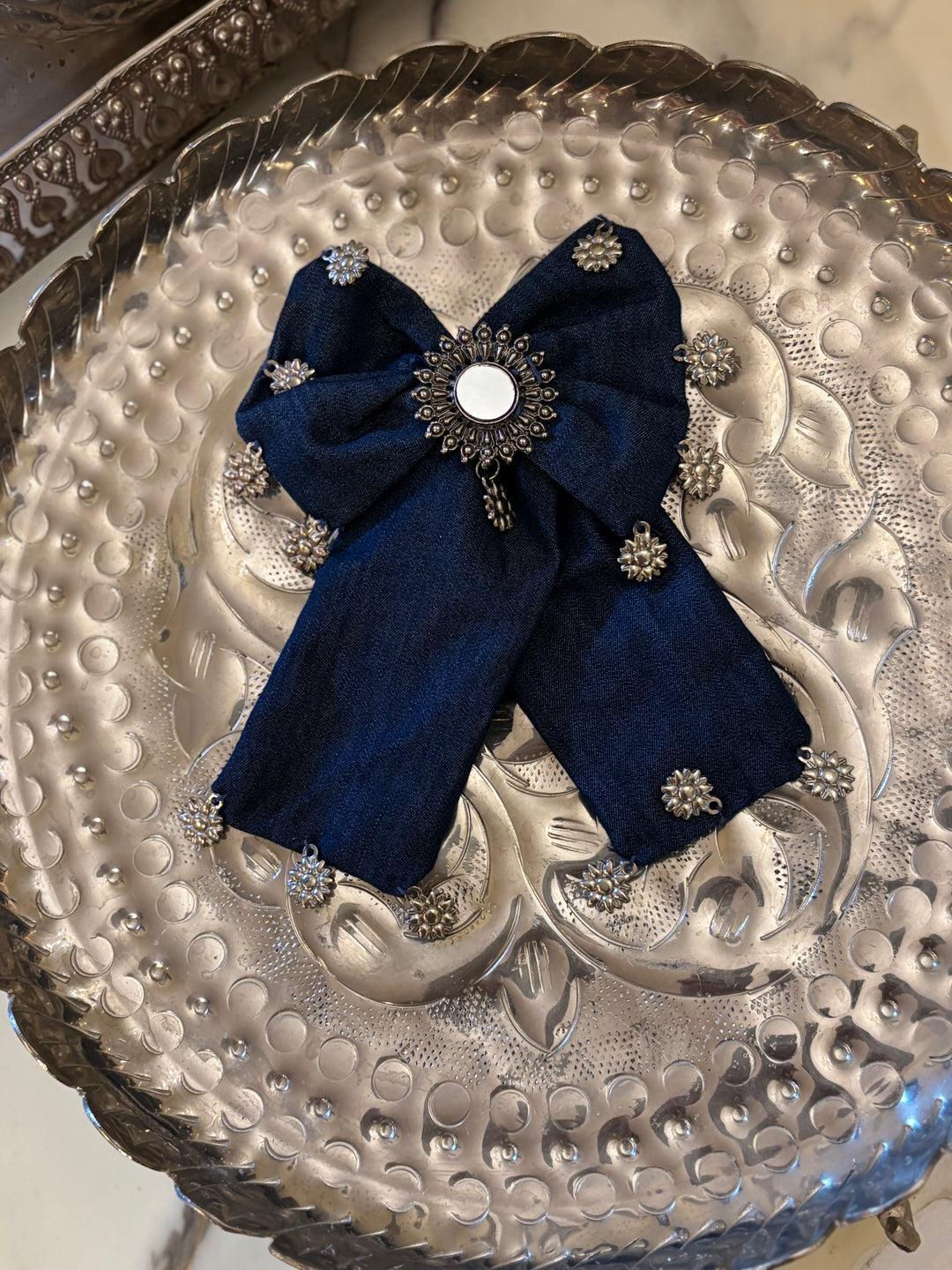 Noor Denim Bow | Mirror Hair Jewel - banjaratrail