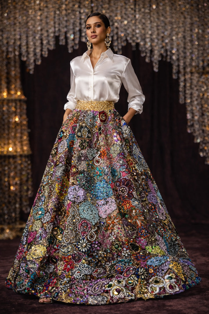Heera Hand-Embellished Patchwork Skirt