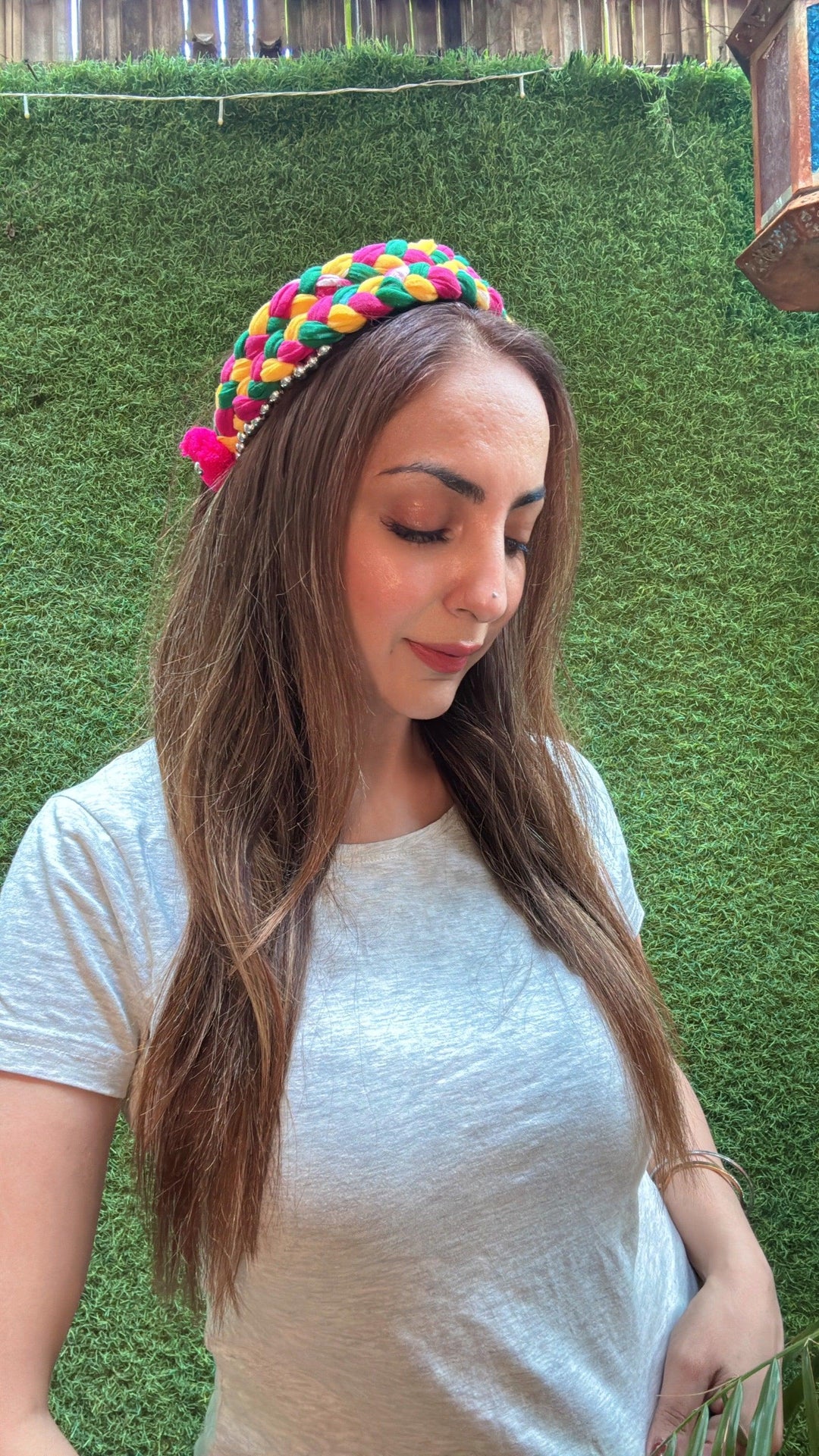 Bandhani Gulaal Braided Crown | Multicolor Festive Headband - banjaratrail