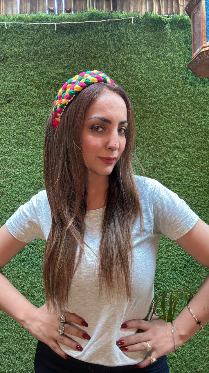 Bandhani Gulaal Braided Crown | Multicolor Festive Headband - banjaratrail