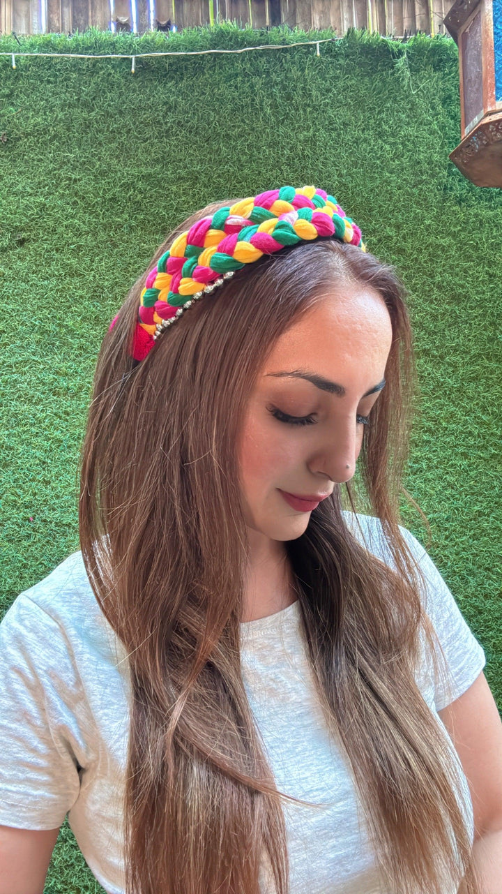 Bandhani Gulaal Braided Crown | Multicolor Festive Headband - banjaratrail