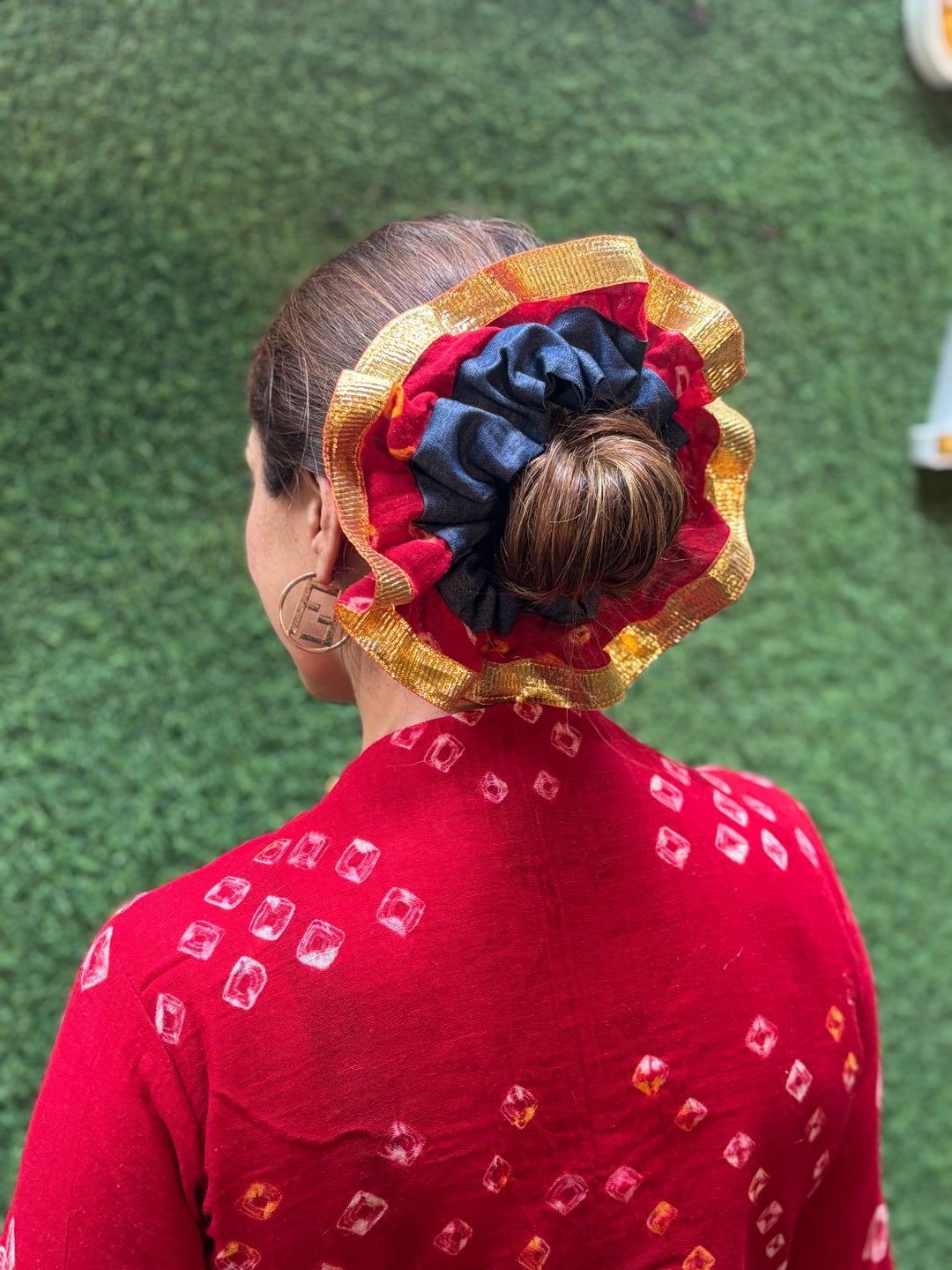 Lalima Festive Scrunchie | Bandhani Oversized Bun Wrap - banjaratrail