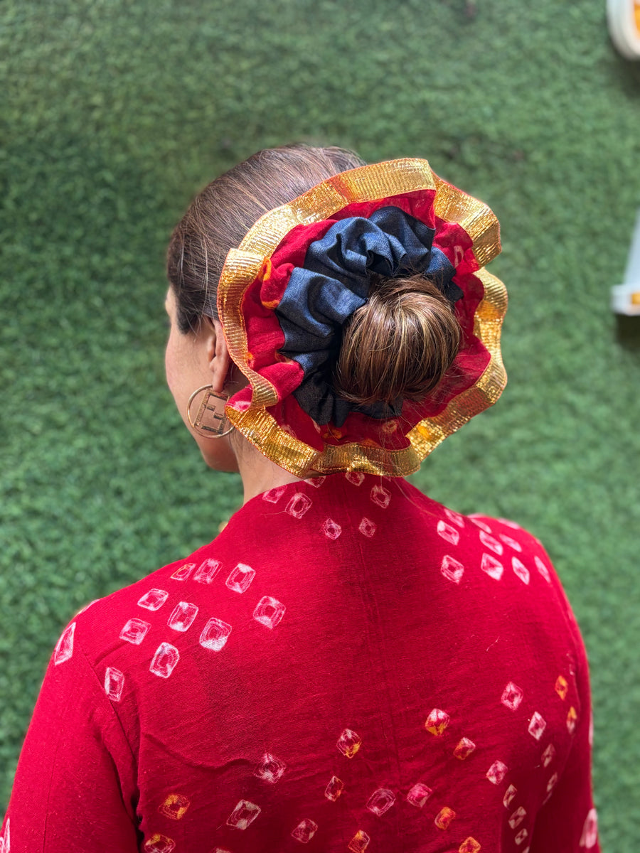 Lalima Festive Scrunchie | Bandhani Oversized Bun Wrap - banjaratrail