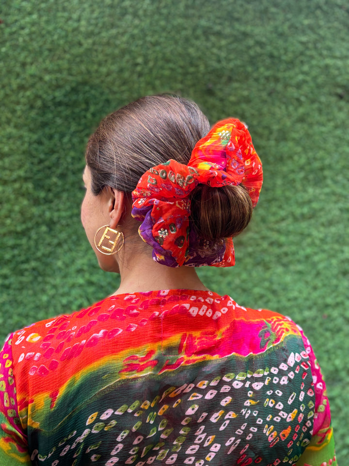 Rangila Scrunchie | Bandhani Bandana Bun Wrap - banjaratrail