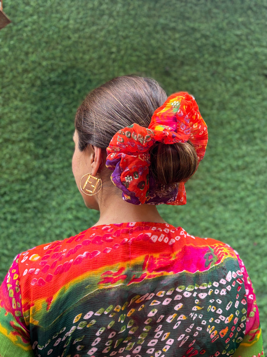 Rangila Scrunchie | Bandhani Bandana Bun Wrap - banjaratrail