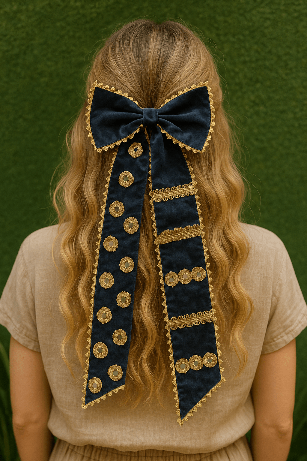 Zehra Denim Luxe Bow | Mirror & Zari Hair Accent - banjaratrail