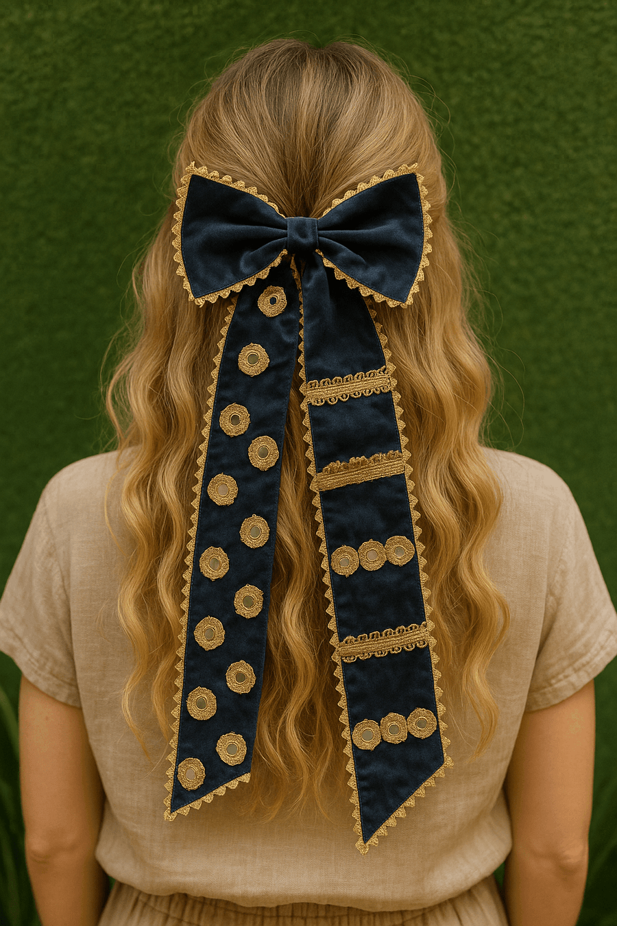 Zehra Denim Luxe Bow | Mirror & Zari Hair Accent - banjaratrail