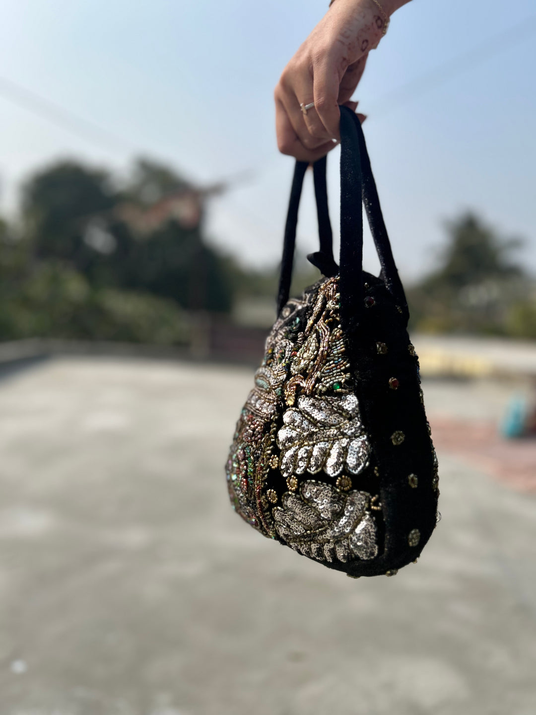 Black Royal Heirloom Embellished Potli