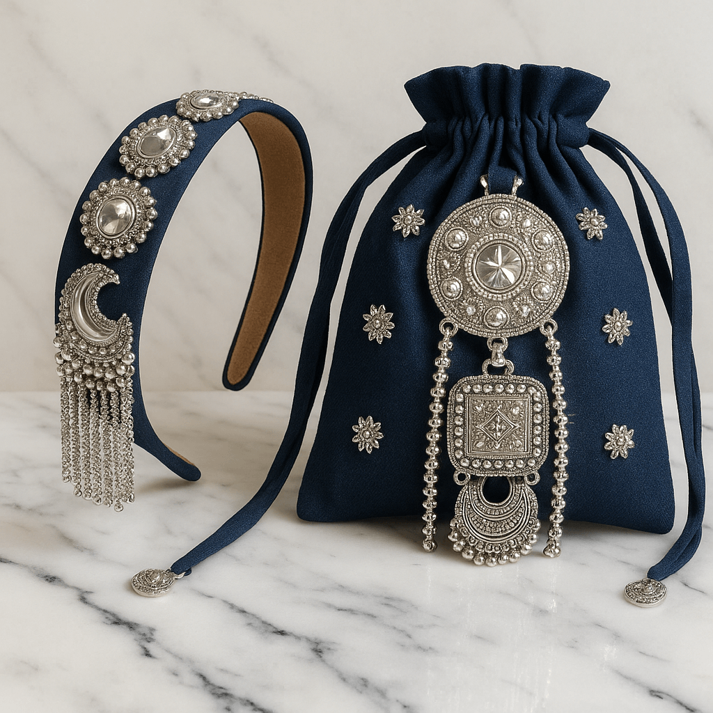 Afghani Headband & Embellished Potli Pouch Set - banjaratrail