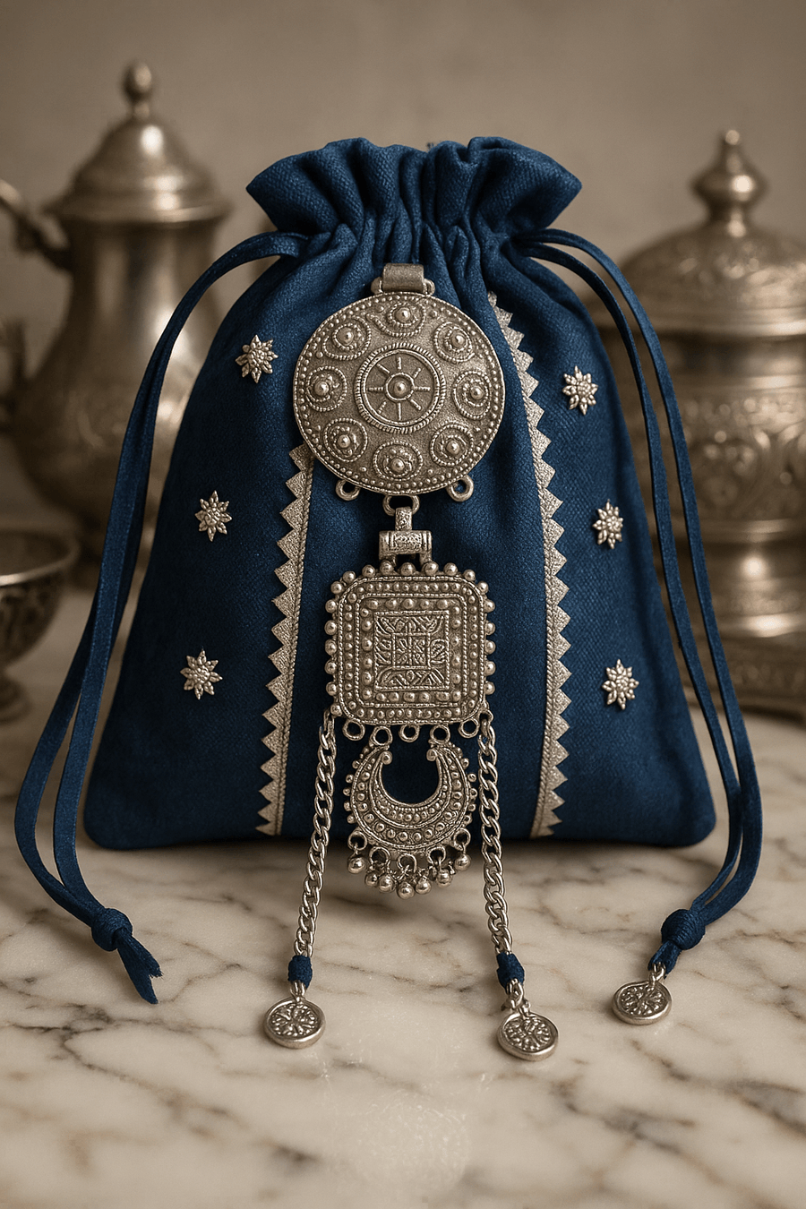 Denim Potli with Afghani Embellishment - banjaratrail