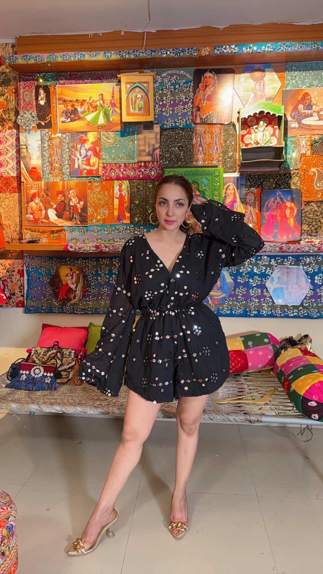 Noor Embroidered Mirror Cotton Playsuit - banjaratrail