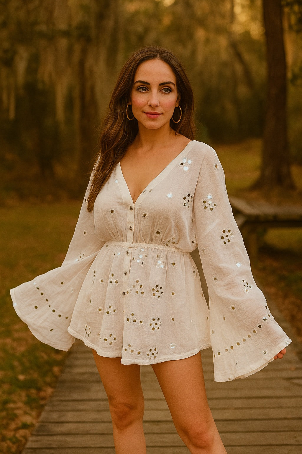 Noor Embroidered Mirror Cotton Playsuit - banjaratrail