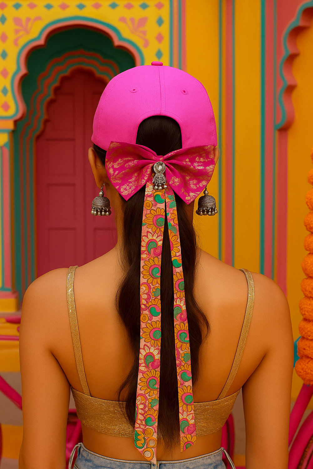 Hot Pink Embroidered Boho Cap - banjaratrail