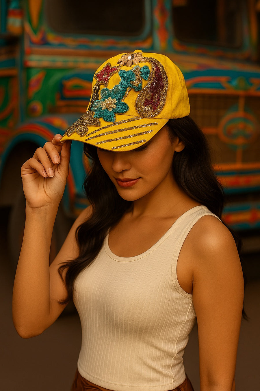 Yellow Handcrafted boho cap - banjaratrail