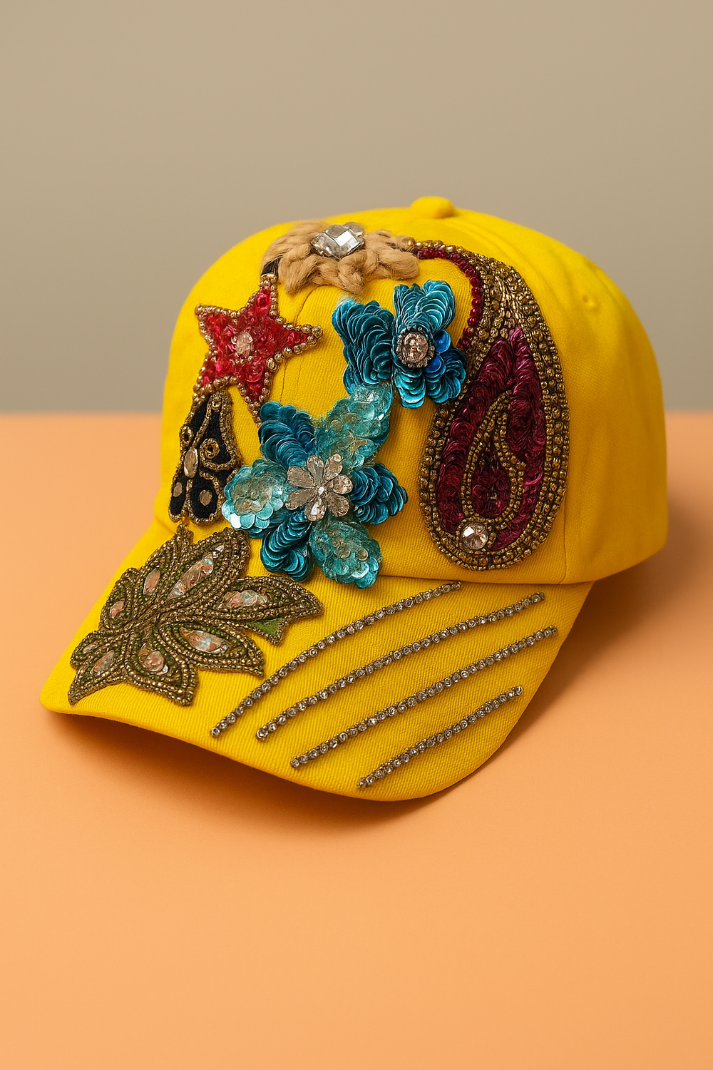 Yellow Handcrafted boho cap - banjaratrail