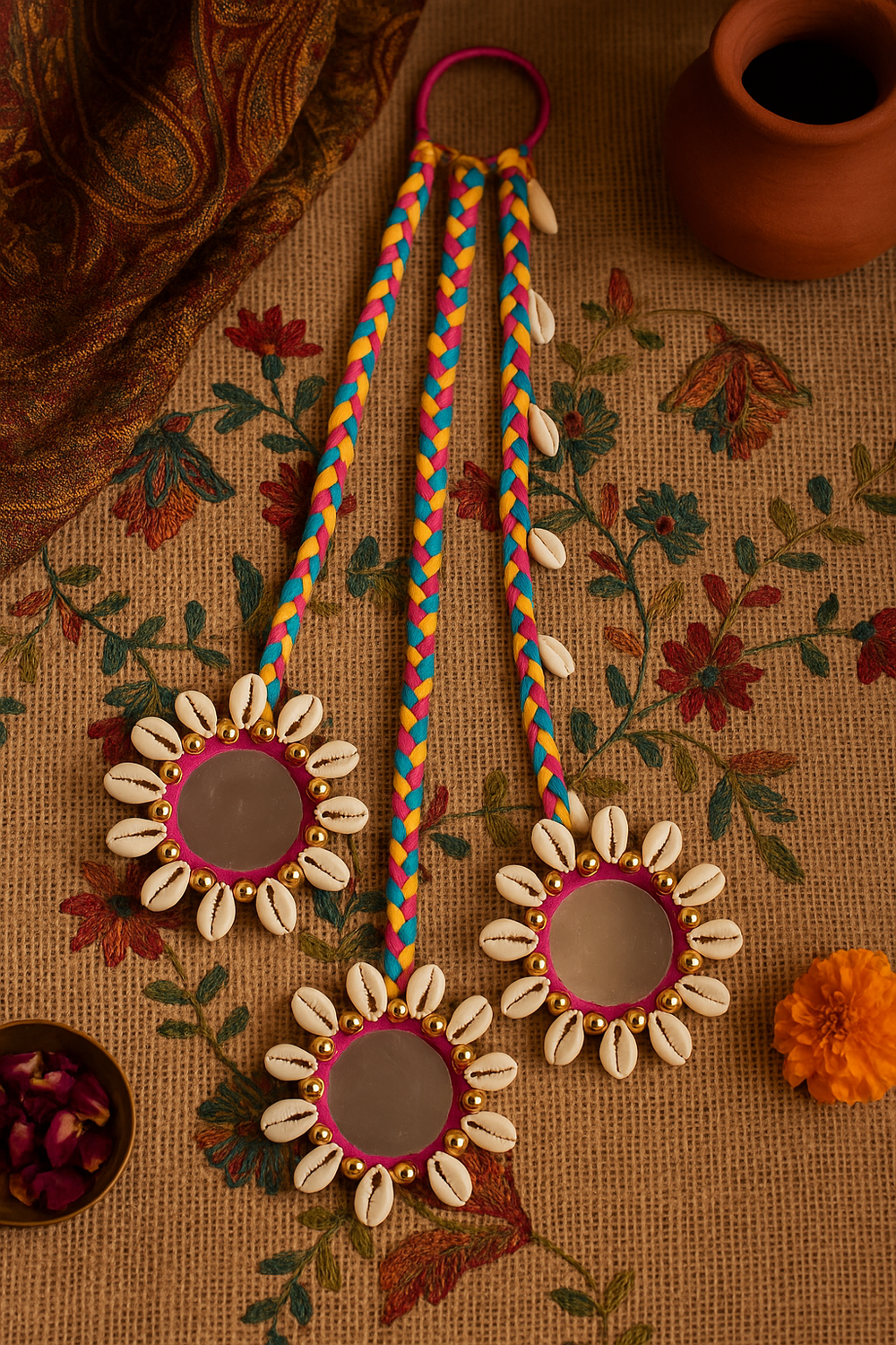 Tribal Mirror & Cowrie Hair Braider – Multicolor Handmade Accessory - banjaratrail