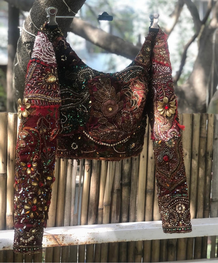 Zohra Vintage Velvet Blouse – Hand-Embroidered Heirloom Piece - banjaratrail