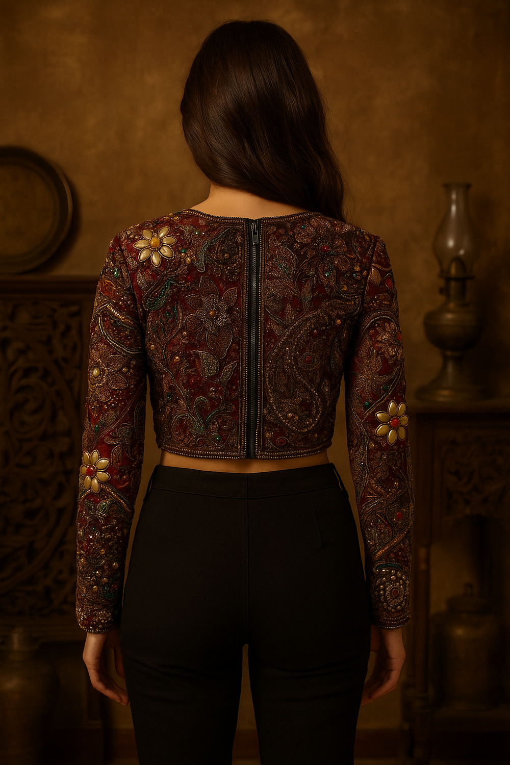 Zohra Vintage Velvet Blouse – Hand-Embroidered Heirloom Piece - banjaratrail