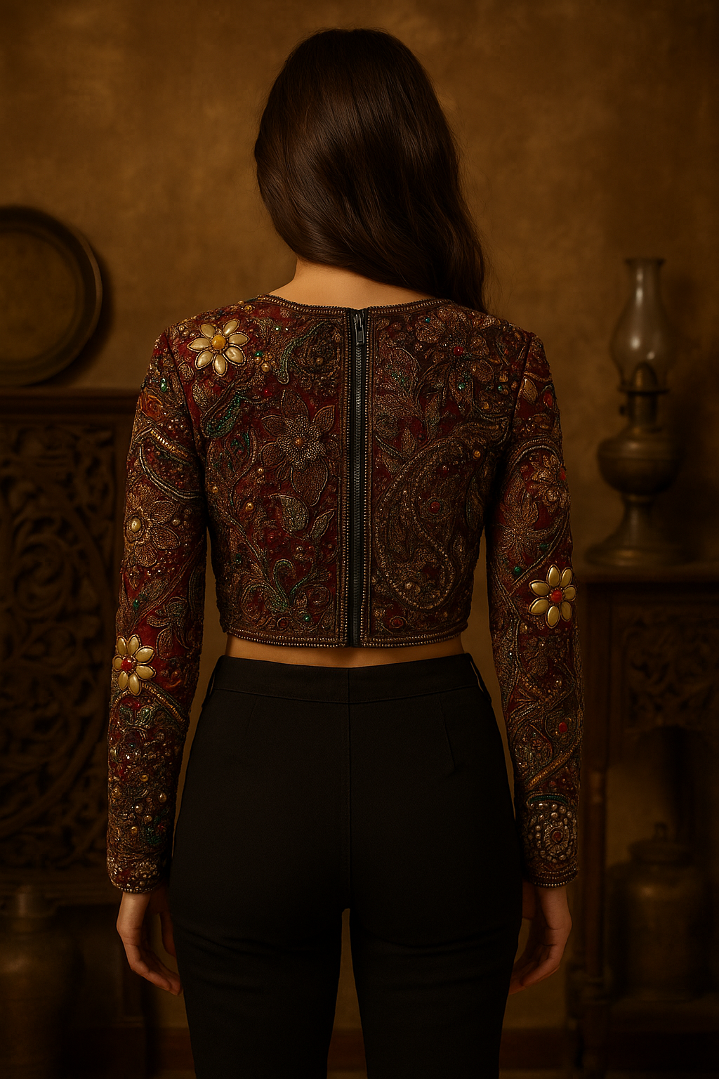 Zohra Vintage Velvet Blouse – Hand-Embroidered Heirloom Piece - banjaratrail