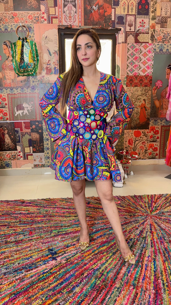 Boho Carnival Mirror Belt corset Dress
