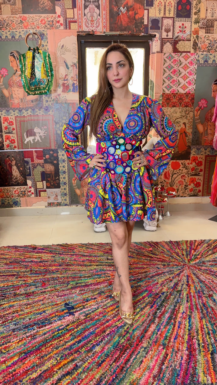 Boho Carnival Mirror Belt corset Dress