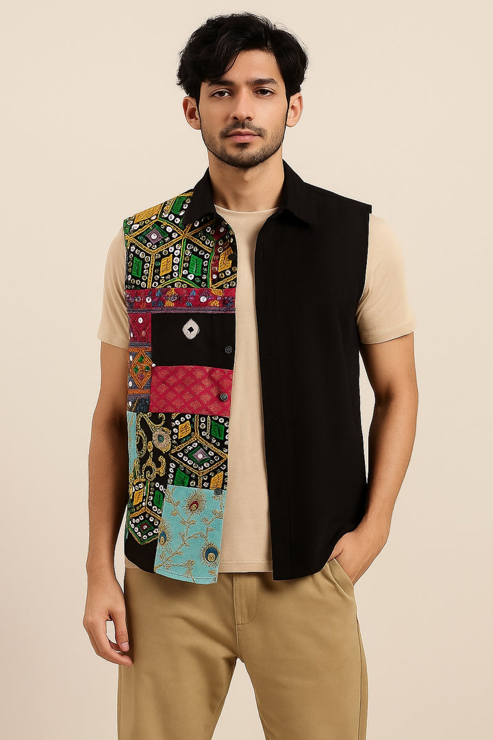 Men’s Half-Patchwork Sleeveless Shirt
