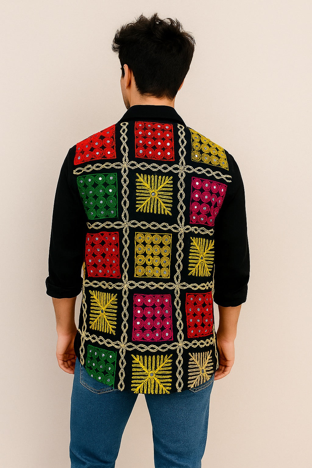 Boho Mirror Patch Embroidered Shirt