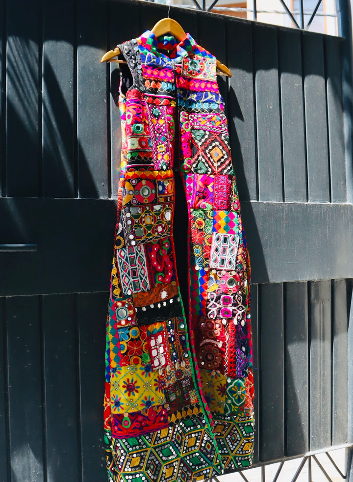 Boho Patchwork sleeveless Mirrorwork  Jacket
