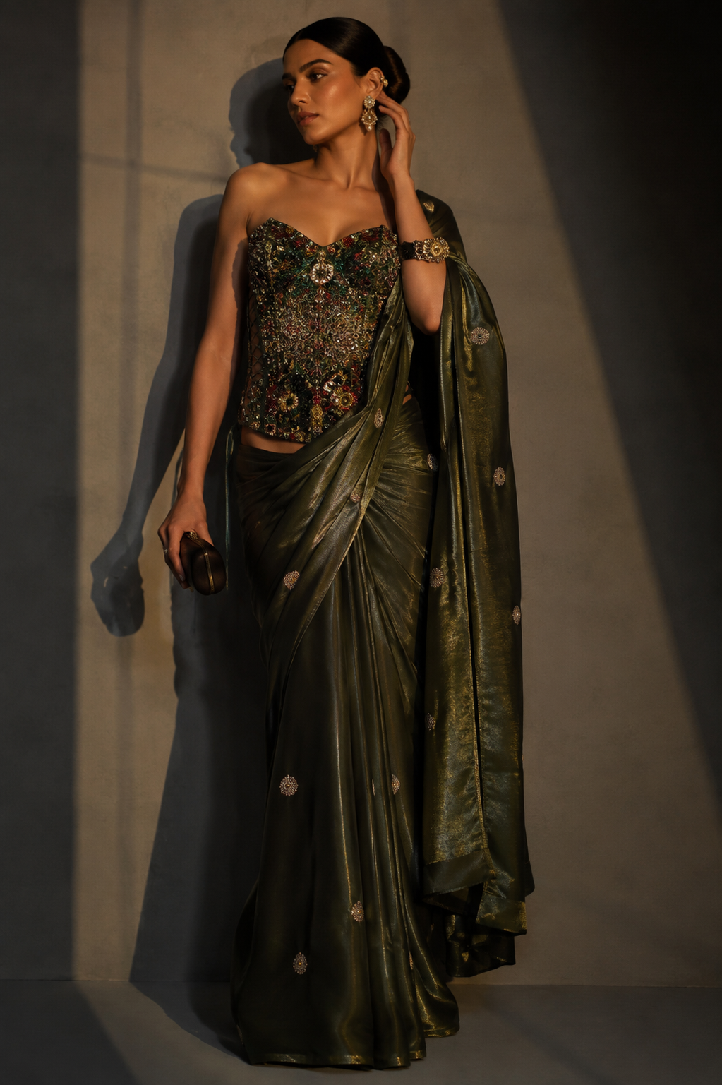 Olive Corset Saree Set