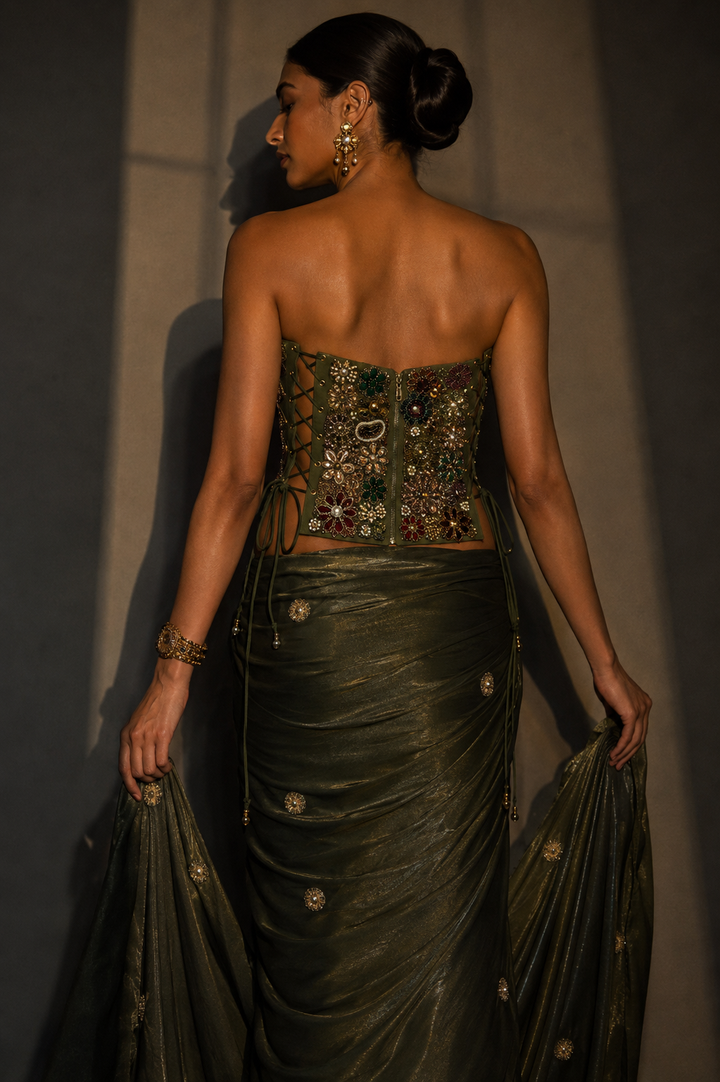 Olive Corset Saree Set
