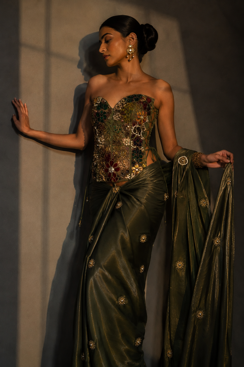 Olive Corset Saree Set
