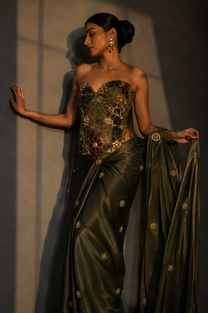 Olive Corset Saree Set