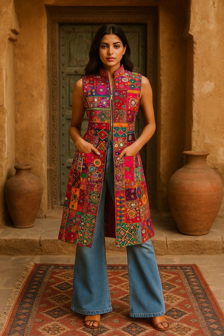 Boho Patchwork sleeveless Mirrorwork  Jacket
