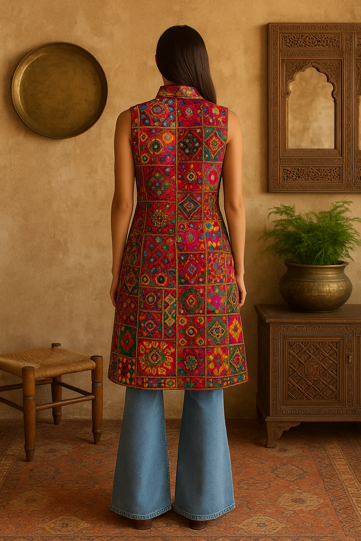 Boho Patchwork sleeveless Mirrorwork  Jacket