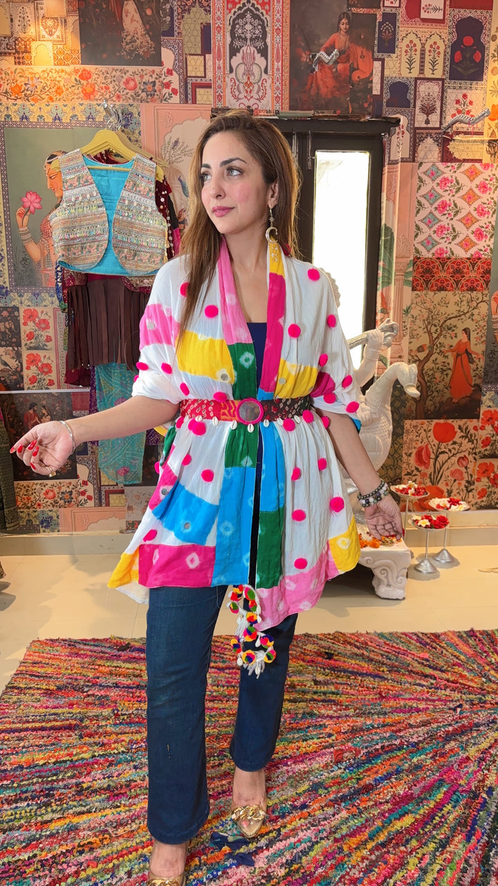 Multistyle Bandhani Patchwork Stole with Belt