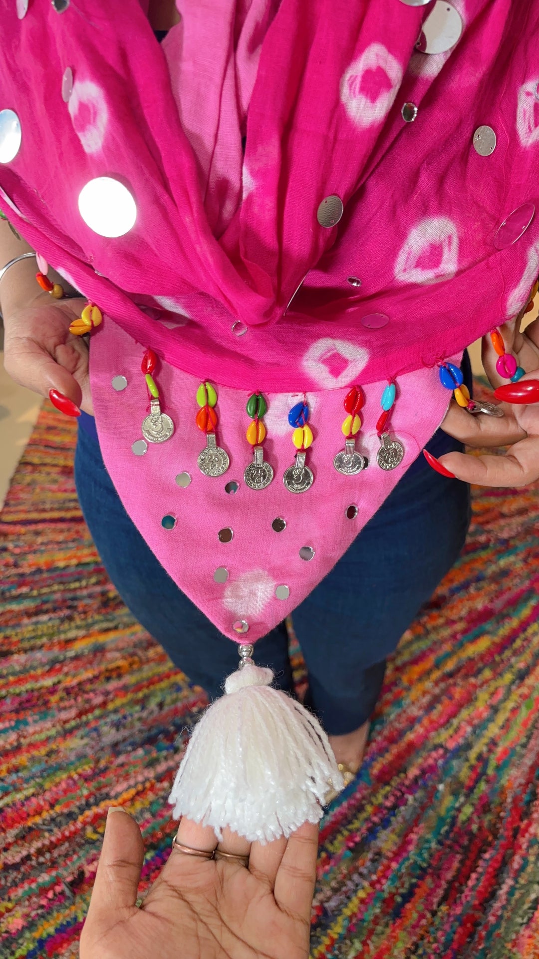 Mirrorwork Bandhani Scarf – Hot Pink Charm