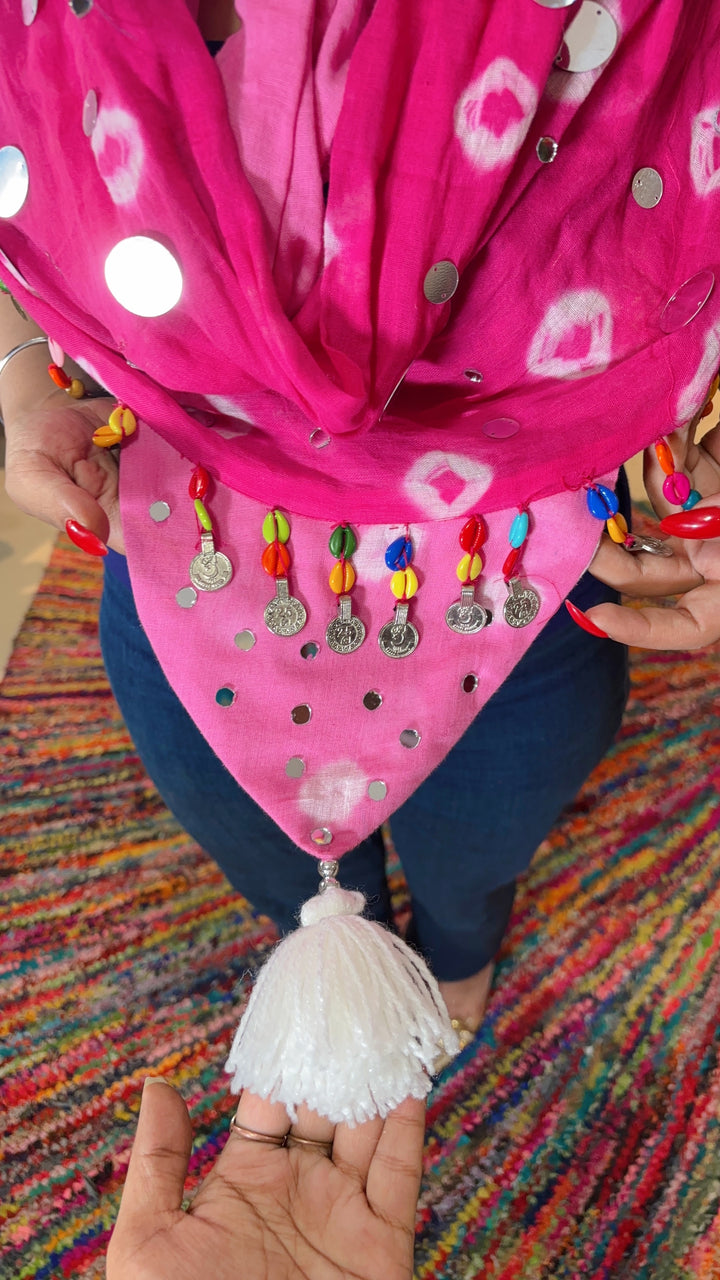 Mirrorwork Bandhani Scarf – Hot Pink Charm