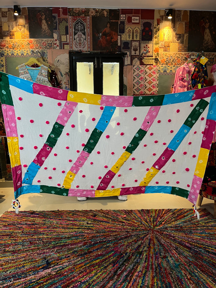 Multistyle Bandhani Patchwork Stole with Belt