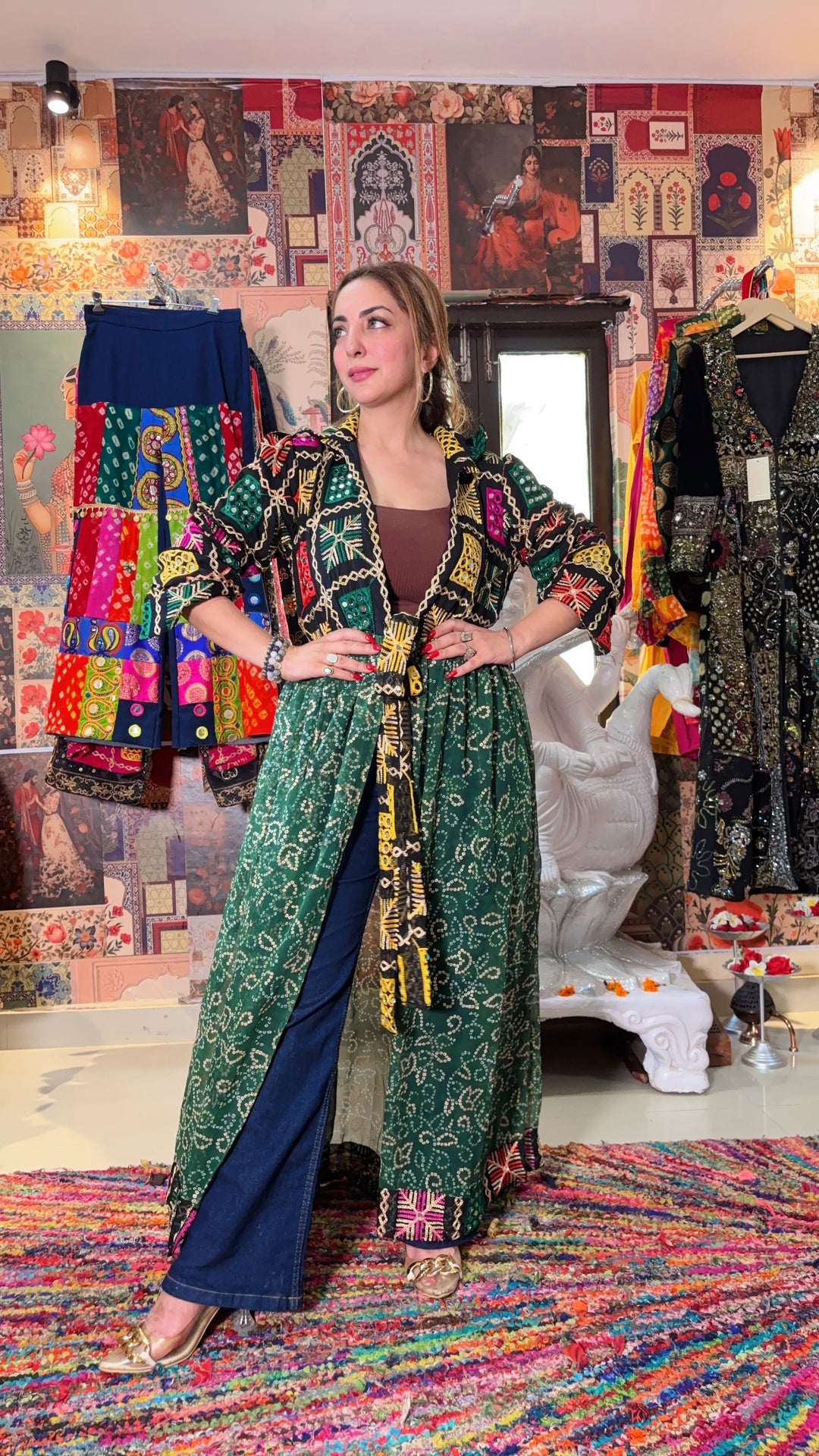 Phulkari ; Bandhani Flared Shrug – Multicolor Variants