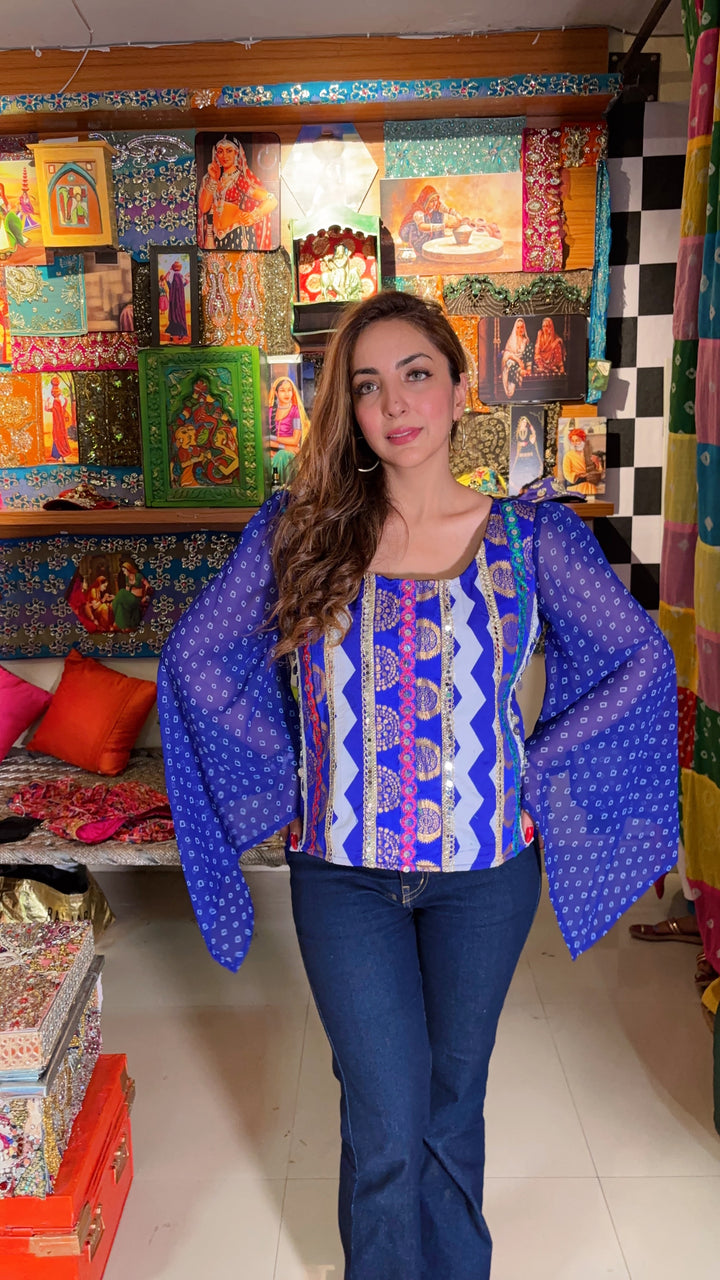 Royal Blue Mirror Flare Sleeve Top