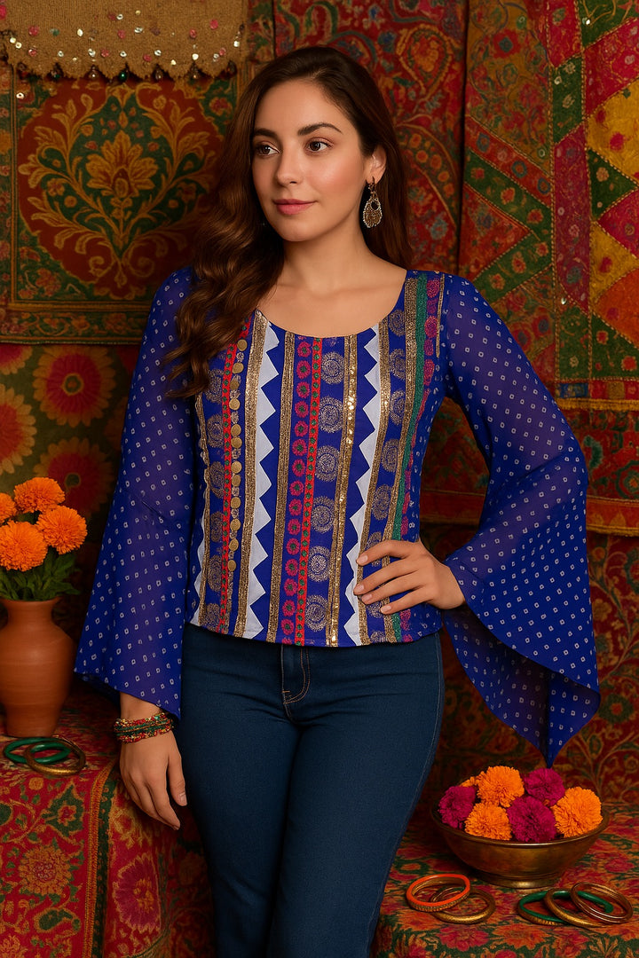 Royal Blue Mirror Flare Sleeve Top