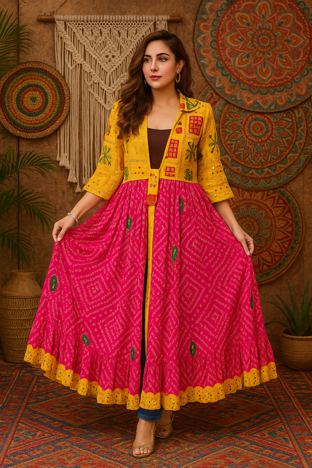 Phulkari ; Bandhani Flared Shrug – Multicolor Variants