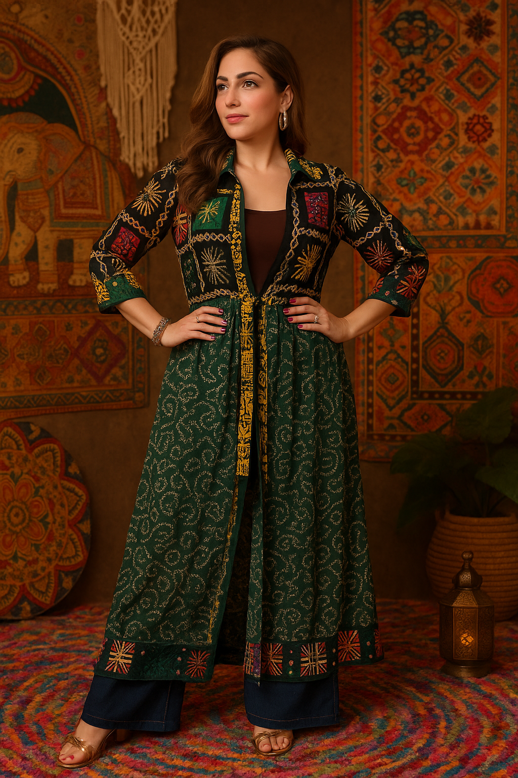Phulkari ; Bandhani Flared Shrug – Multicolor Variants
