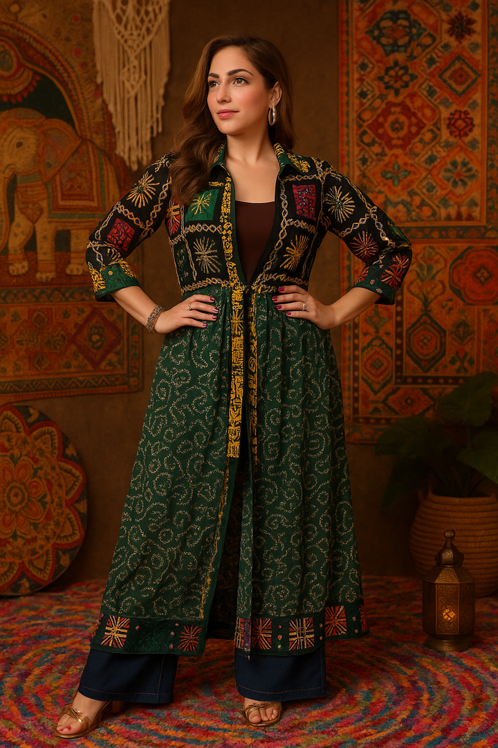 Phulkari ; Bandhani Flared Shrug – Multicolor Variants