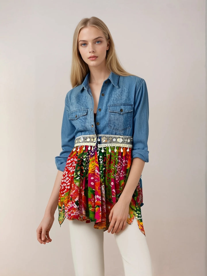 Umbrella Bandhini Denim Shirt