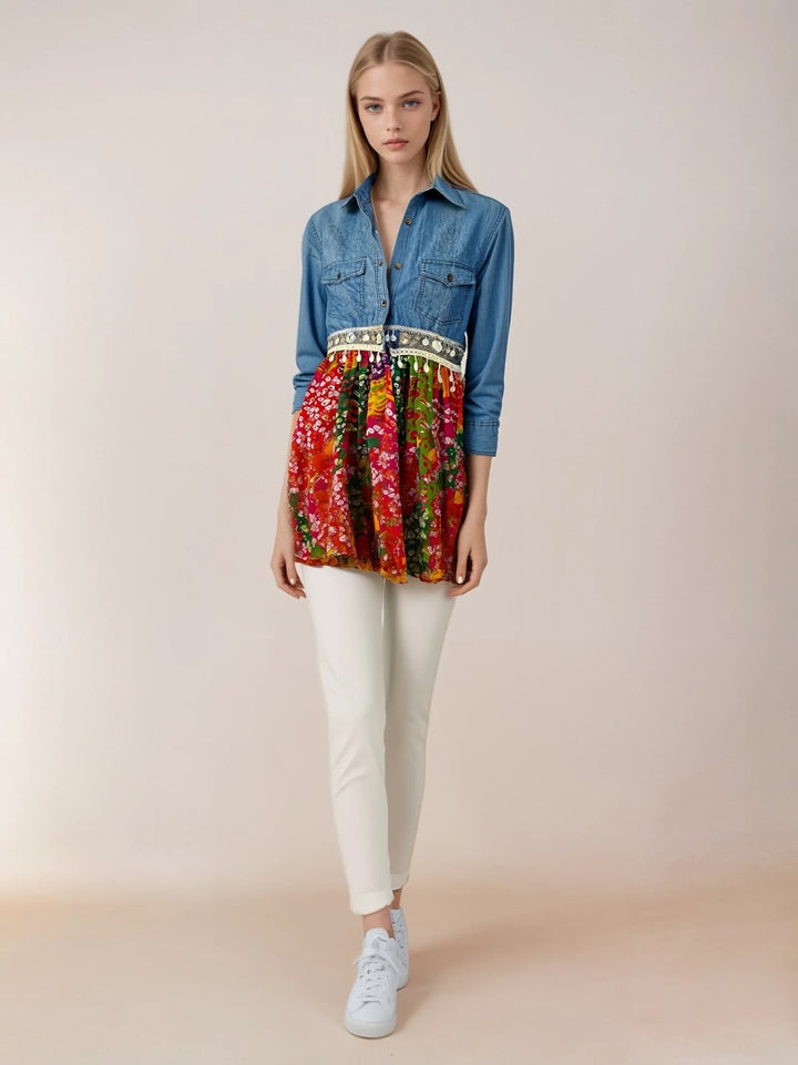 Umbrella Bandhini Denim Shirt