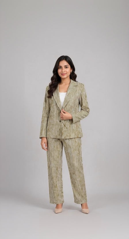 The Olive Metallic Crinkle Pant Suit